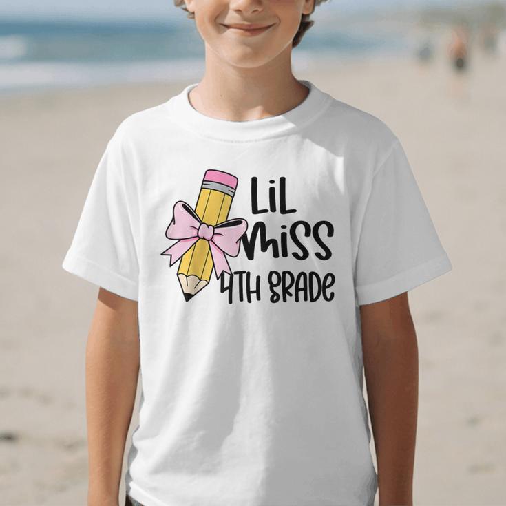 Lil Miss 4th Grade Coquette Bow Pencil Back To School Girls Graphic Kid T-Shirt Lil Miss 4th Grade Coquette Bow Pencil Back To School Girls Graphic Kid T-Shirt