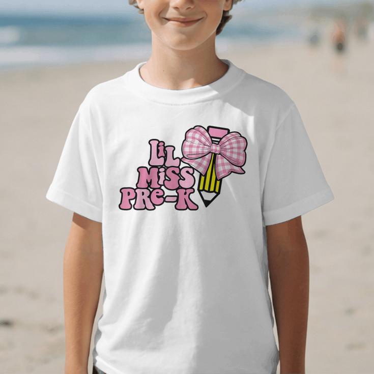 LiL Miss Pre-K Back To School Girls Coquette Bow First Day Graphic Kid T-Shirt
