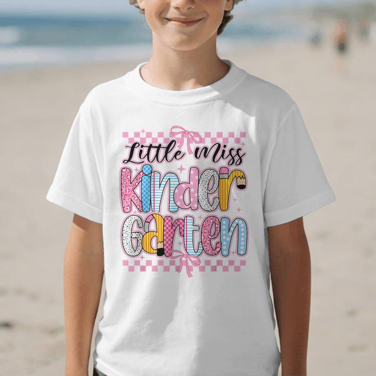 Little Miss Kindergarten Back To School Girls Coquette Bow Graphic Kid T-Shirt