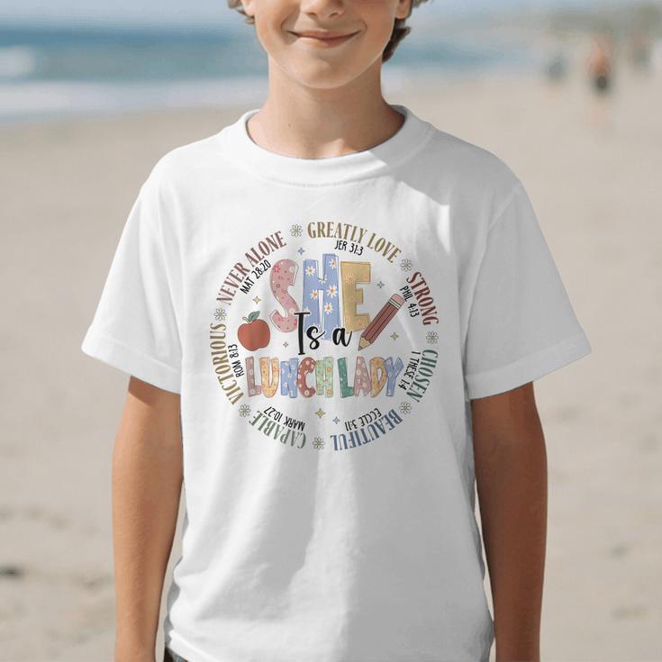 Lunch Lady God Says Bible Verse Christian Back To School Graphic Kid T-Shirt