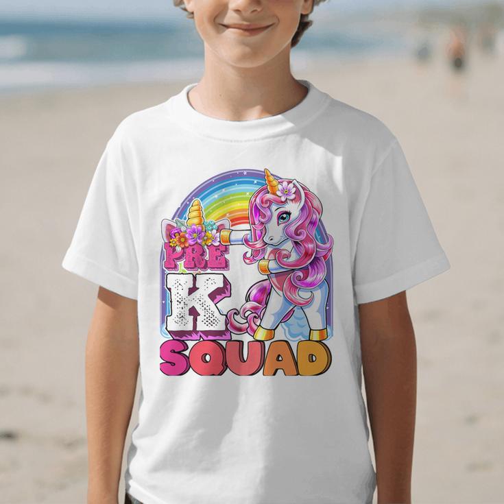 Pre-K Squad Flossing Unicorn Back To School Girls Premium Tri-Blend Graphic Kid T-Shirt