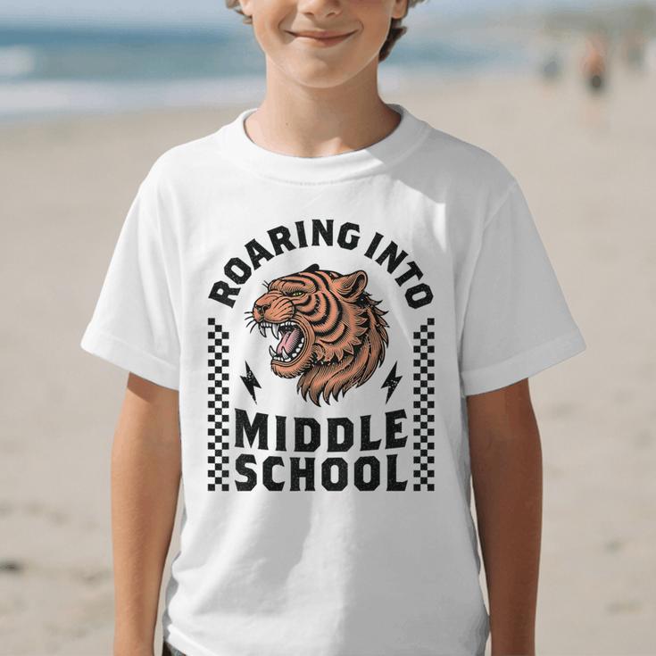 Roaring Into Middle School Tiger Back To School Boy Girl Kid Graphic Kid T-Shirt Roaring Into Middle School Tiger Back To School Boy Girl Kid Graphic Kid T-Shirt