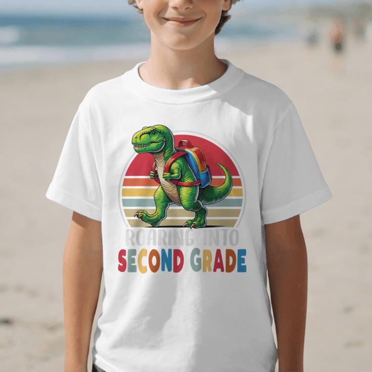 Roaring Into Second Grade T-Rex Back To School 2nd Grade Premium Tri-Blend Graphic Kid T-Shirt