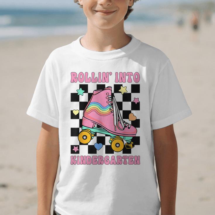 Rolling Into Kindergarten Roller Skating Girl Back To School Graphic Kid T-Shirt