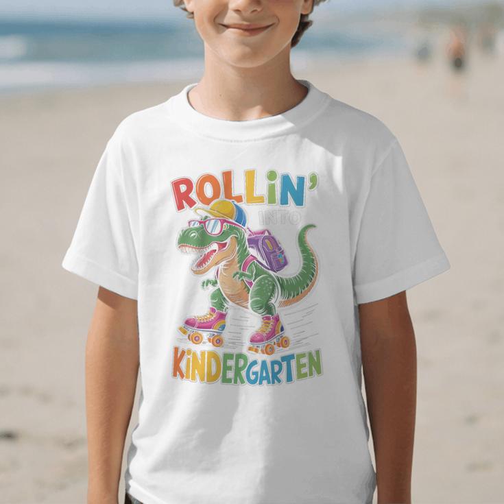 T Rex Rollin Into Kindergarten Back To School First Day Boys Graphic Kid T-Shirt T Rex Rollin Into Kindergarten Back To School First Day Boys Graphic Kid T-Shirt