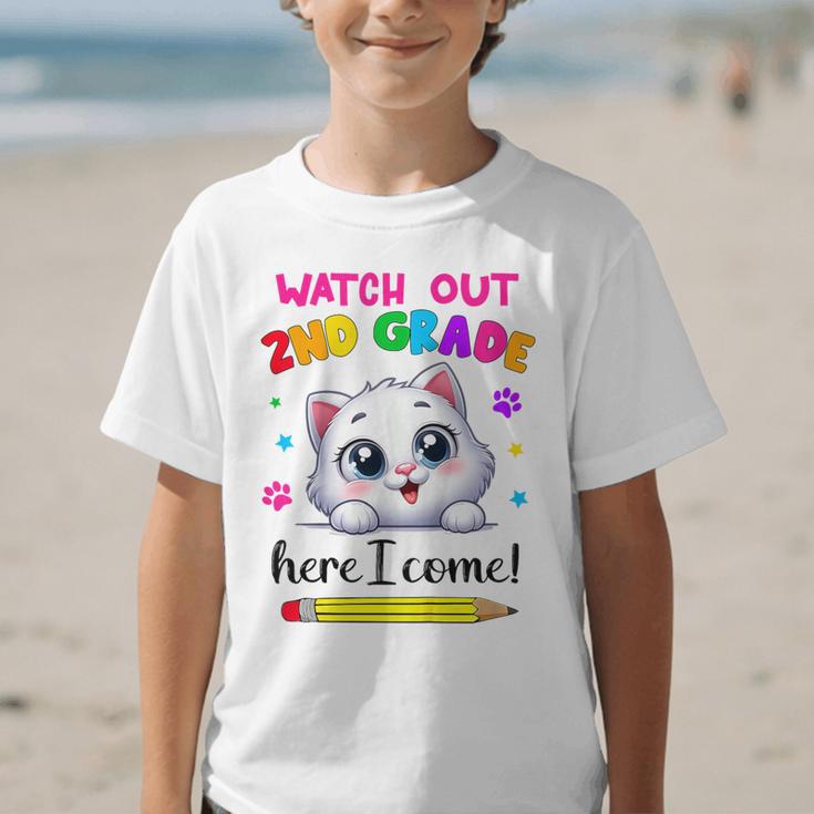 Watch Out 2nd Grade Here I Come Girls Cat Back To School Graphic Kid T-Shirt Watch Out 2nd Grade Here I Come Girls Cat Back To School Graphic Kid T-Shirt