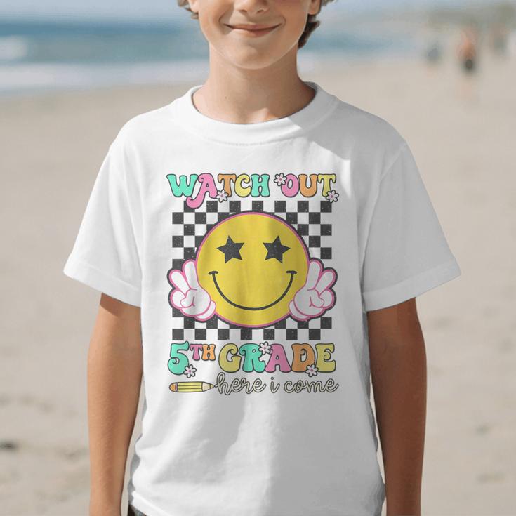 Watch Out 5th Grade Here I Come Back To School Fifth Grade Graphic Kid T-Shirt