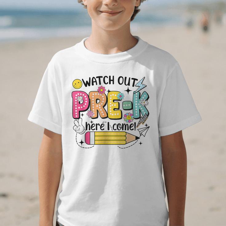 Watch Out Pre-K Here I Come Back To School Pre-K Graphic Kid T-Shirt Watch Out Pre-K Here I Come Back To School Pre-K Graphic Kid T-Shirt