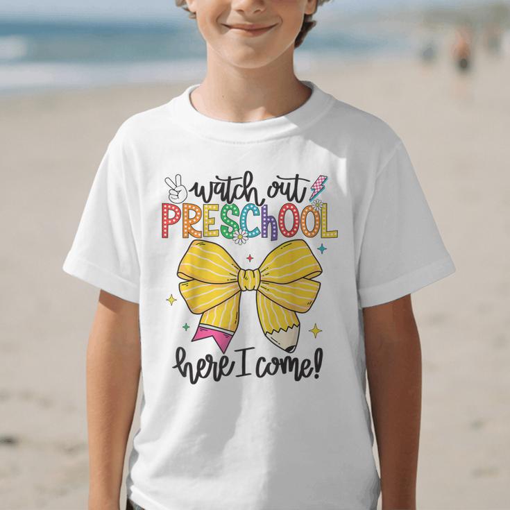 Watch Out Pre-K Here I Come Preschool Back To School Graphic Kid T-Shirt Watch Out Pre-K Here I Come Preschool Back To School Graphic Kid T-Shirt
