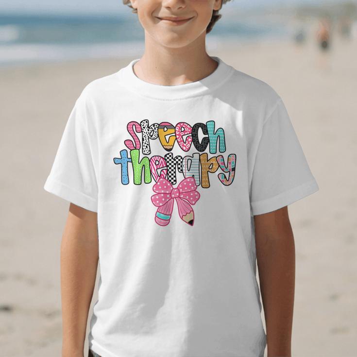 Women Speech Therapy Coquette Bow Pencil Back To School SLP Graphic Kid T-Shirt Women Speech Therapy Coquette Bow Pencil Back To School SLP Graphic Kid T-Shirt