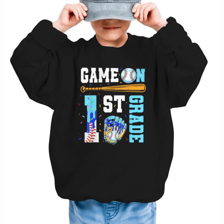 1st Grade Back To School Baseball Drip Ice Cream Game On Graphic Kid Sweatshirt