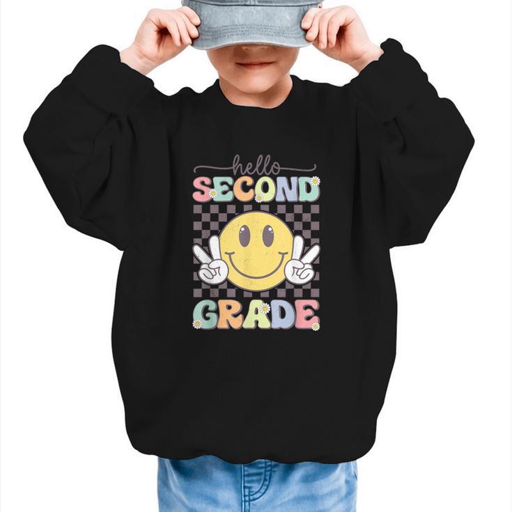 2nd Grade Team Back To School Hello Second Grade Smile Face Graphic Kid Sweatshirt