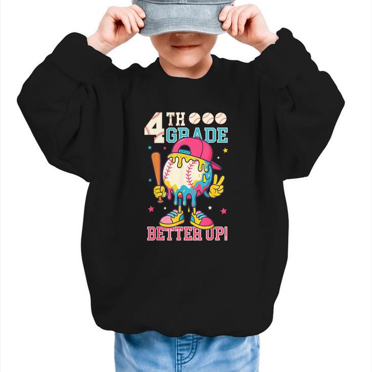 4th Grade Back To School Baseball Drip Ice Cream Game On Graphic Kid Sweatshirt