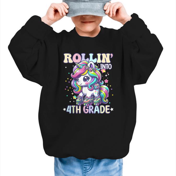 4th Grade Back To School First Day Girls Rollin Unicorn Graphic Kid Sweatshirt