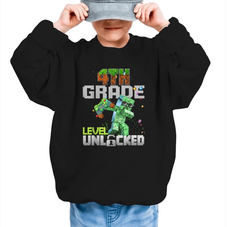 4th Grade Level Unlocked Back To School Pixel Game Graphic Kid Sweatshirt