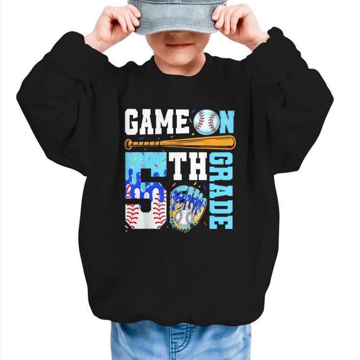 5th Grade Back To School Baseball Drip Ice Cream Game On Graphic Kid Sweatshirt