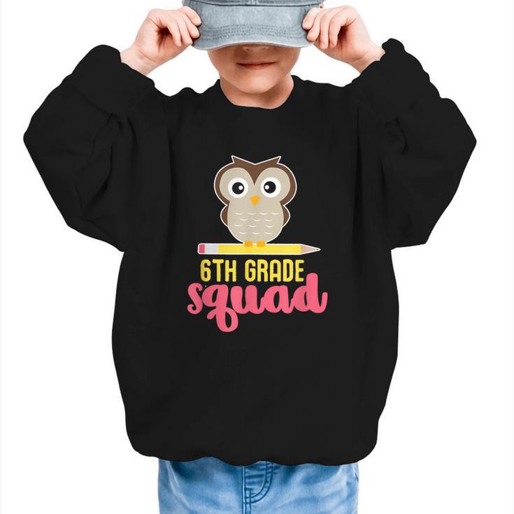 6th Grade Squad Back To School Owl & Pencil Graphic Kid Sweatshirt