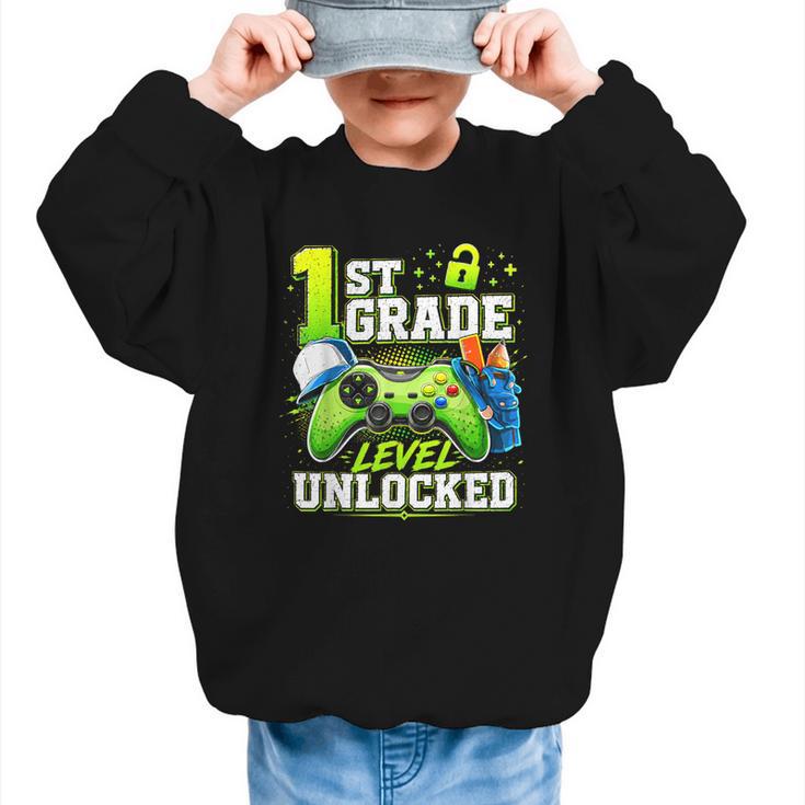Back To School 1st First Grade Level Unlocked Gamer Kid Graphic Kid Sweatshirt