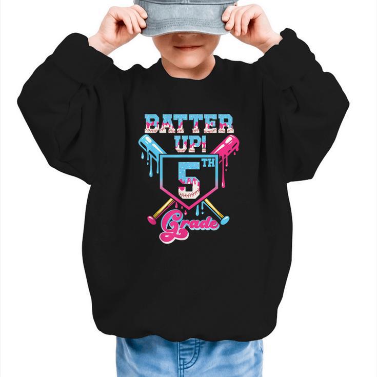 Back To School 5th Grade Batter Up Baseball First Day Boys Graphic Kid Sweatshirt