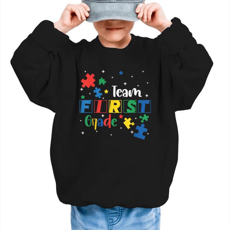 Back To School Autism Puzzle Pieces Autistic First Grade ASD Graphic Kid Sweatshirt
