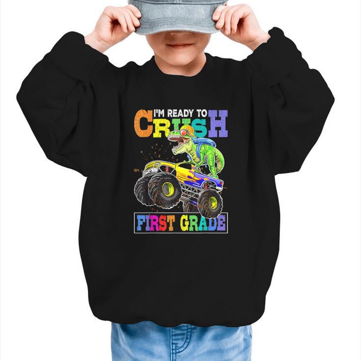 Back To School Boy Dinosaur I'm Ready To Crush First Grade Graphic Kid Sweatshirt