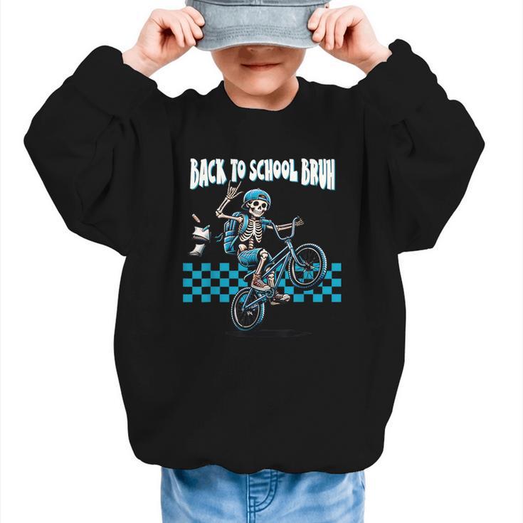 Back To School Bruh Boy Skeleton Riding On a BMX Bike Graphic Kid Sweatshirt