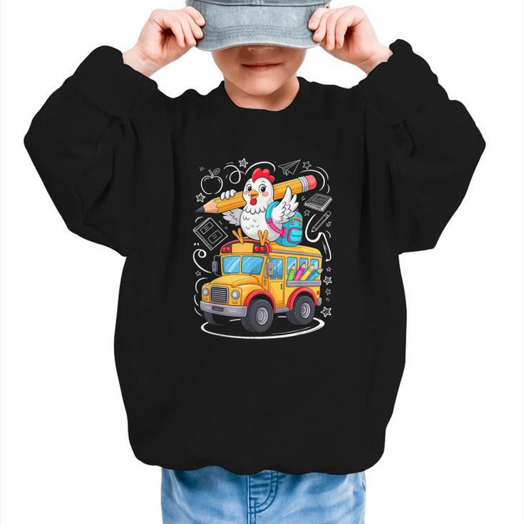 Back To School Chicken School Bus 100 Days Of School Graphic Kid Sweatshirt