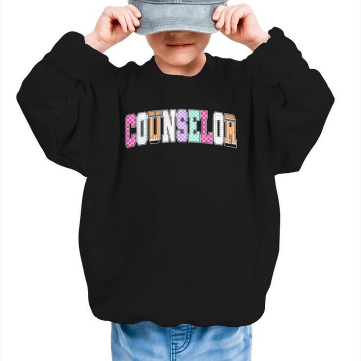 Back To School Counselor Preppy Checkered Counselor Life Graphic Kid Sweatshirt