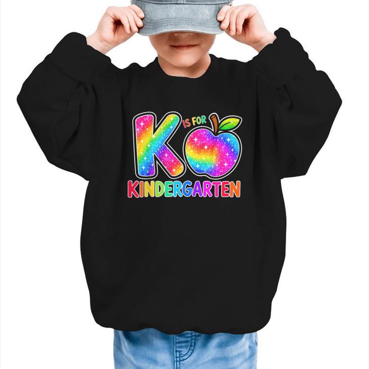 Back To School F Is For Kindergarten Rainbow Apple Kid Graphic Kid Sweatshirt
