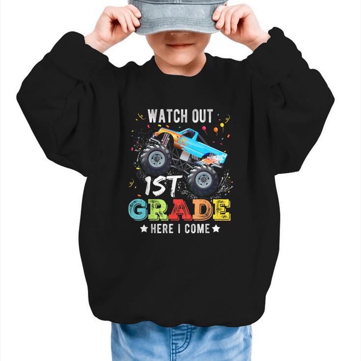 Back To School First Grade Here I Come For Boy Kids Truck Graphic Kid Sweatshirt
