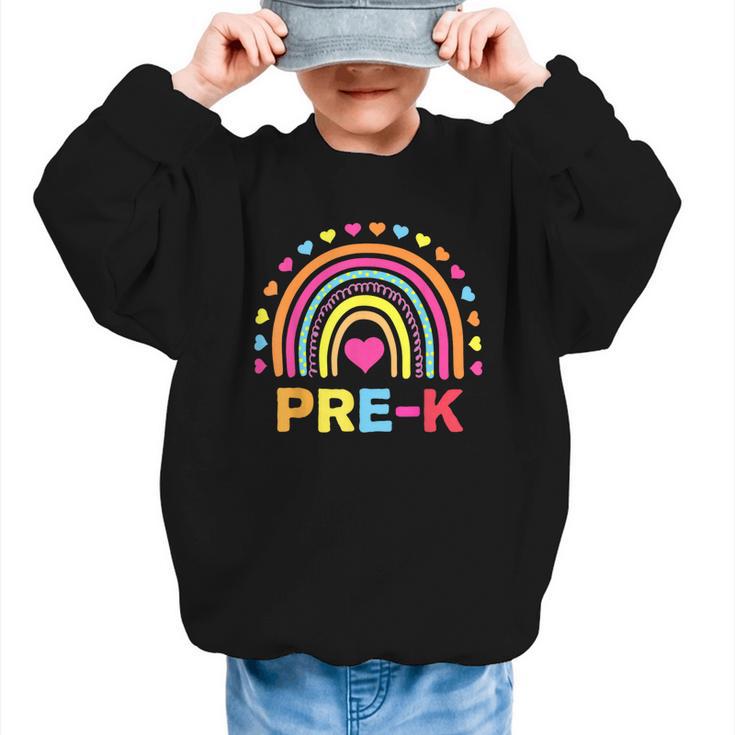 Back To School Shirt Rainbow Happy First Day Of Pre-K Graphic Kid Sweatshirt