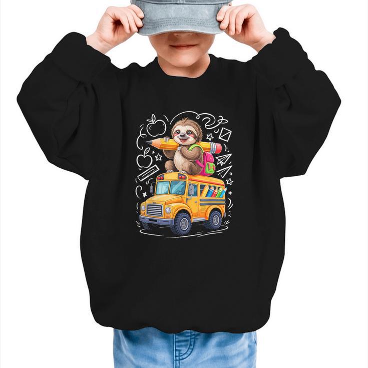 Back To School Sloth School Bus 100 Days Of School Graphic Kid Sweatshirt