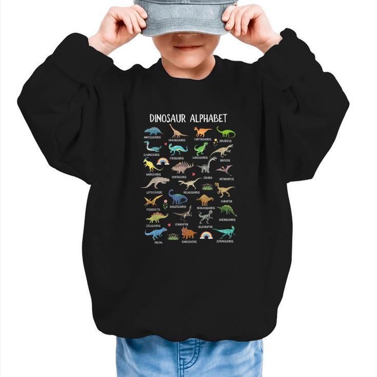 Back To School Types Of Dinosaurs Alphabet Identification Graphic Kid Sweatshirt