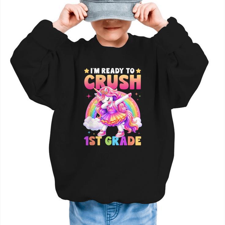 Back To School Unicorn Girls I'm Ready To Crush 1st Grade Graphic Kid Sweatshirt