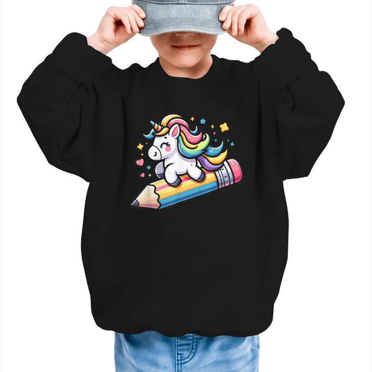 Back To School Unicorn Riding A Pencil Graphic Kid Sweatshirt