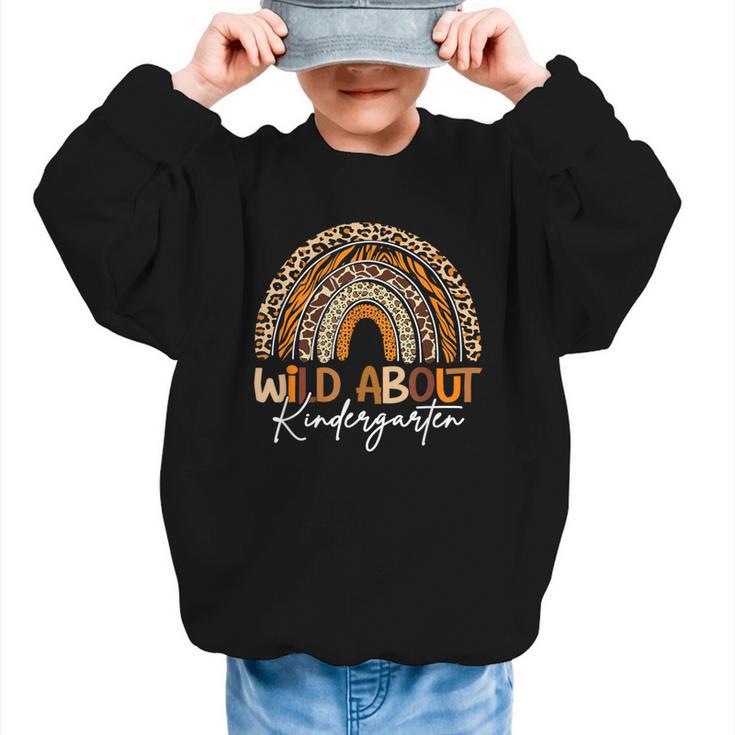 Back To School Wild About Kindergarten Leopard Rainbow Graphic Kid Sweatshirt