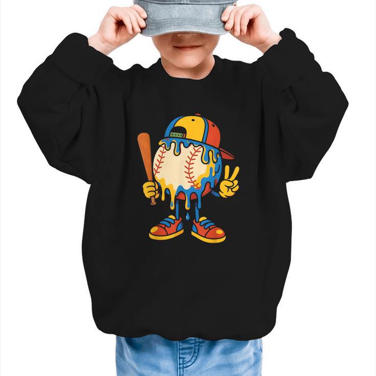 Baseball Ice Cream Drip Youth Back To School Baseball Stuff Graphic Kid Sweatshirt