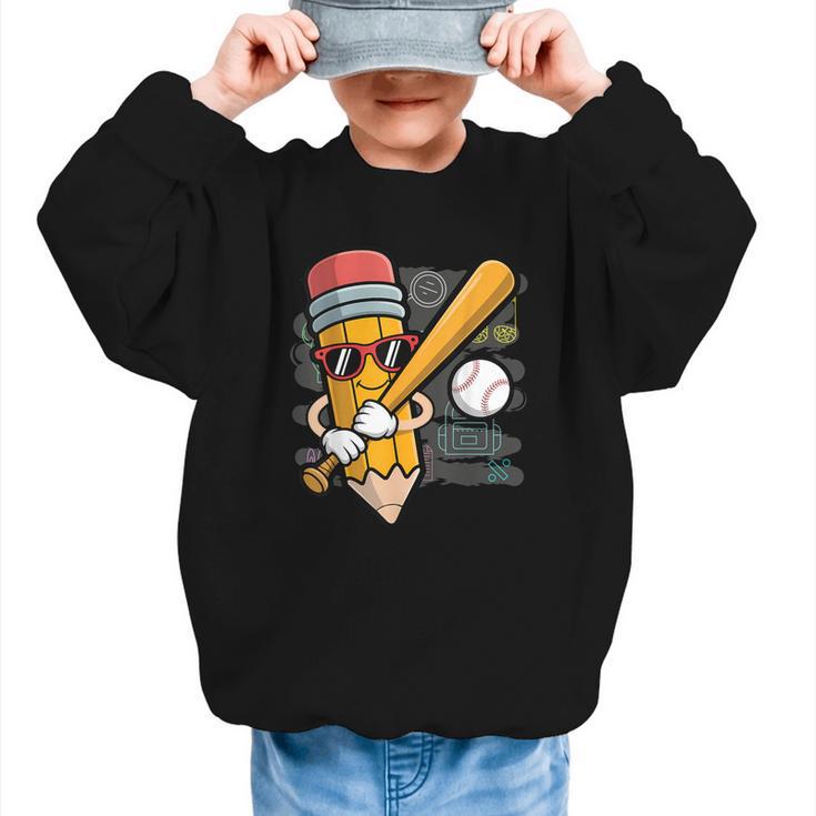 Baseball Player Pencil Back To School Cute Sport Students Graphic Kid Sweatshirt