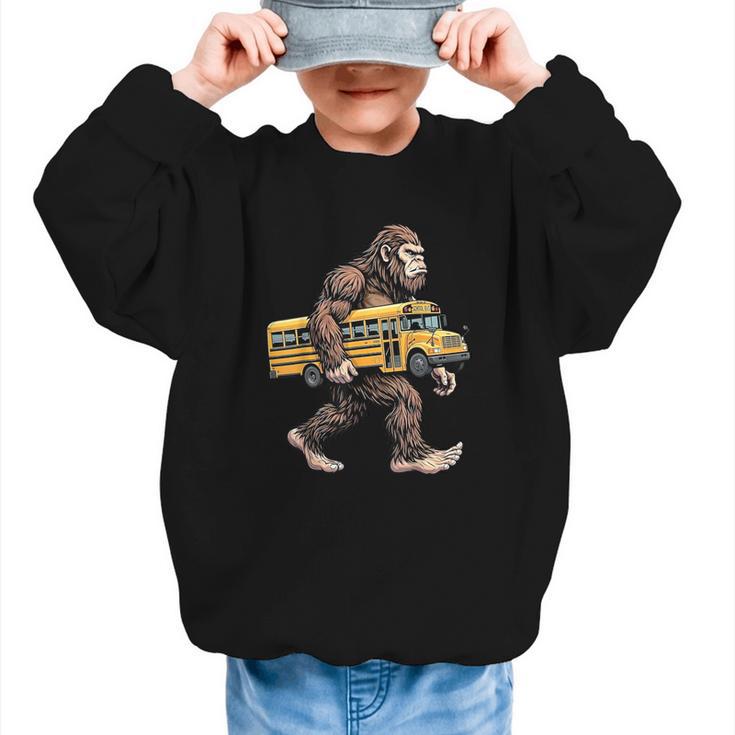 Bigfoot Carrying School Bus Sasquatch Back To School Graphic Kid Sweatshirt