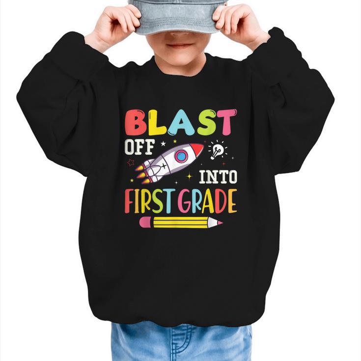 Blast Off Into First Grade Back To School Kids Rocket Space Graphic Kid Sweatshirt