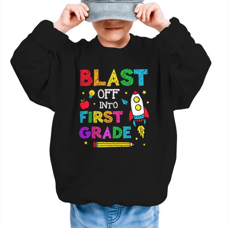 Blast Off Into First Grade Squad First Day Back To School Graphic Kid Sweatshirt