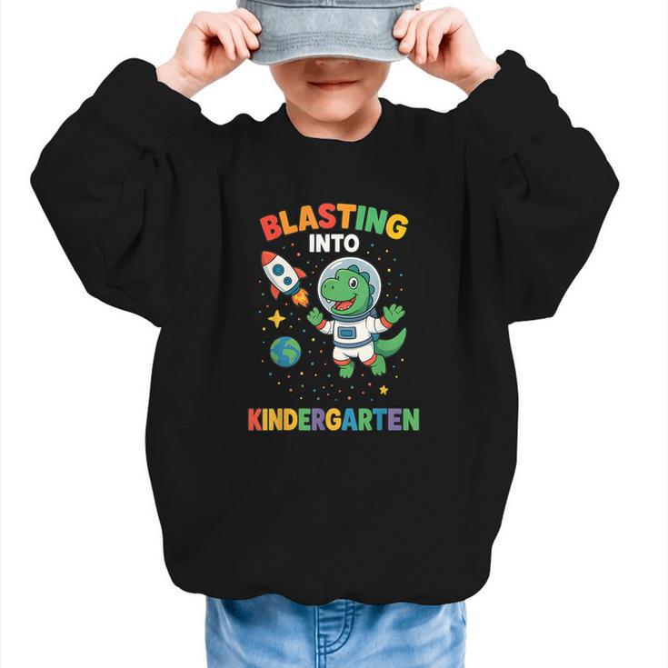 Blasting Into Kindergarten Dinosaur Astronaut Back To School Graphic Kid Sweatshirt