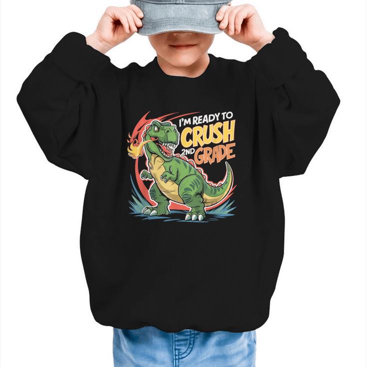 Boy Kid Ready To Crush 2nd Grade Dinosaur Back To School Graphic Kid Sweatshirt