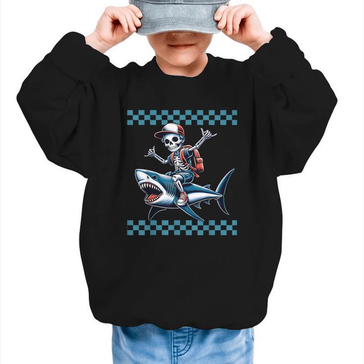 Boys Skeleton Riding a Shark Back To School Graphic Kid Sweatshirt