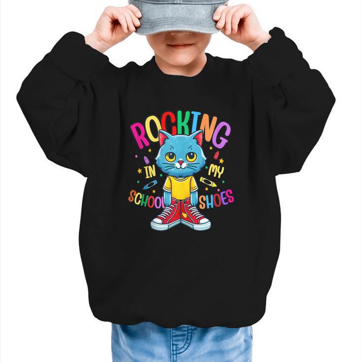 Cat Rocking I n My School Shoes Back To School Student Graphic Kid Sweatshirt