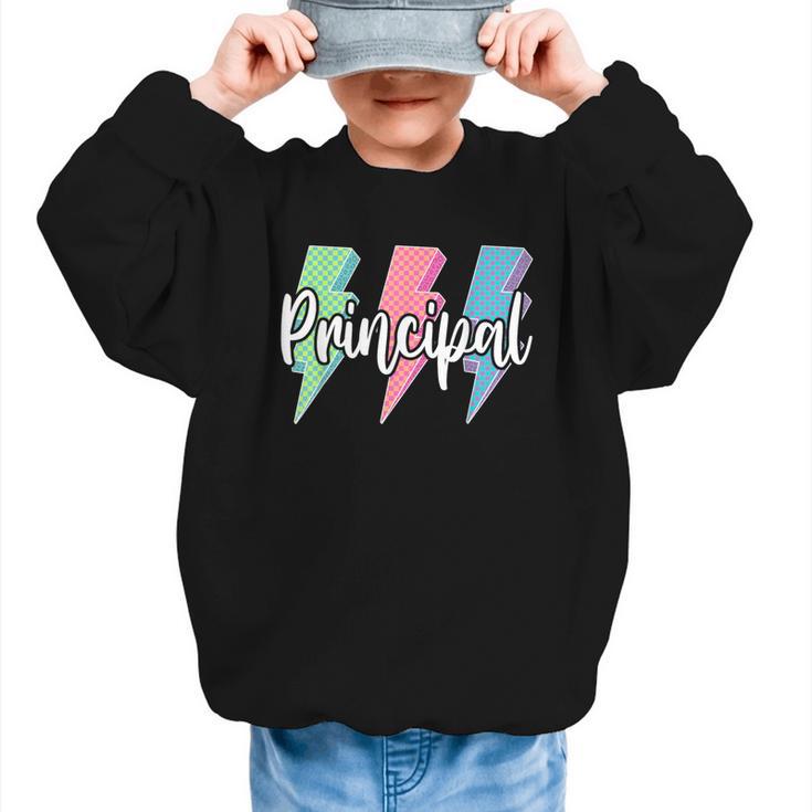 Checkered Principal Lightning Bolt Back To School Graphic Kid Sweatshirt