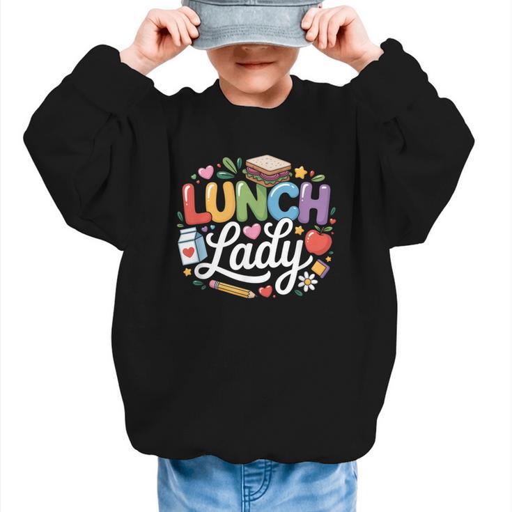 Colorful Lunch Lady Appreciation Retro Back To School Graphic Kid Sweatshirt