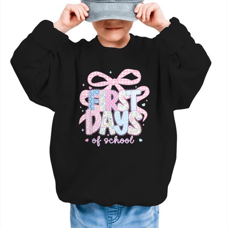Coquette Bow Happy First Day Of School Back To School Retro Graphic Kid Sweatshirt