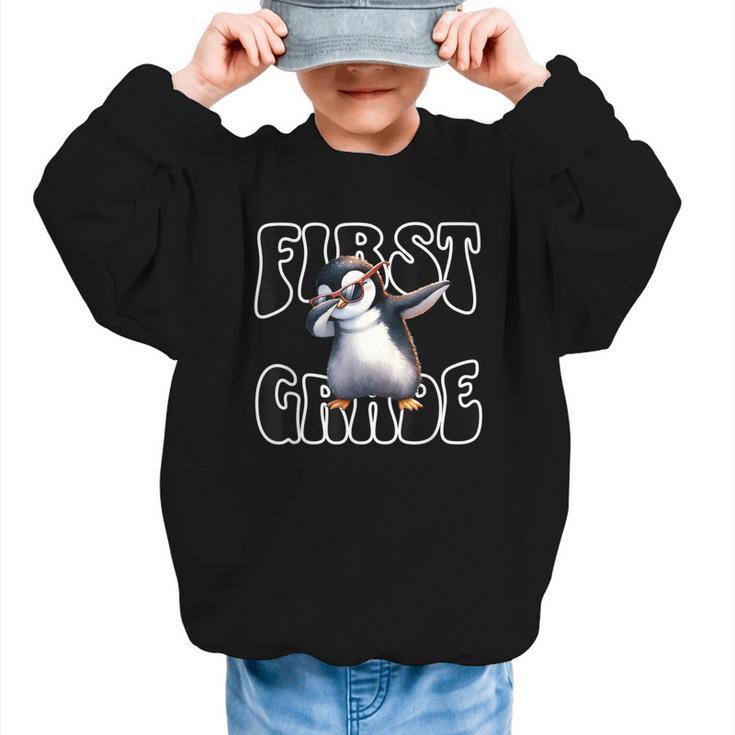 Cute Dabbing Penguin First Grade Back To School Graphic Kid Sweatshirt