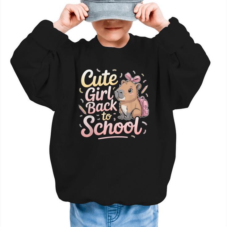 Cute Girl Back To School Capybara First Day Of School Kids Graphic Kid Sweatshirt
